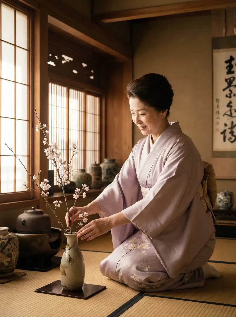 一位优雅的 狠狠撸 | 狠狠撸官方平台-今日热点狠狠撸爆料专区 在和室中插花